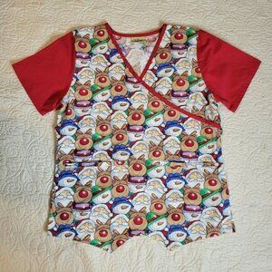 Tafford Christmas Santa Snowman  Reindeer Medical Scrub Top Size S